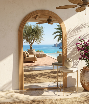 Mykonos Arched Mirror with Natural Wood Frame – 180 × 110 cm
