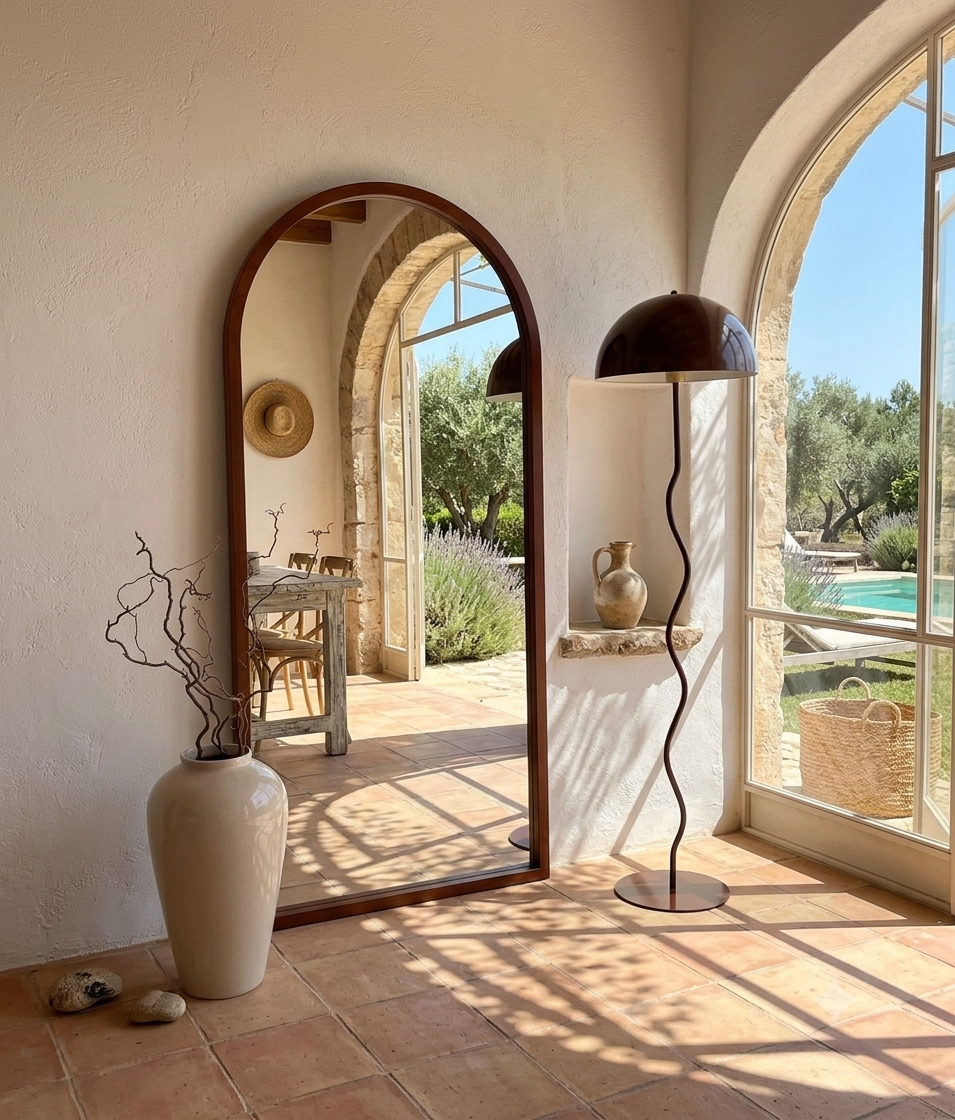Fig Tree Walnut Wood Arched Mirror – 170 × 80 cm