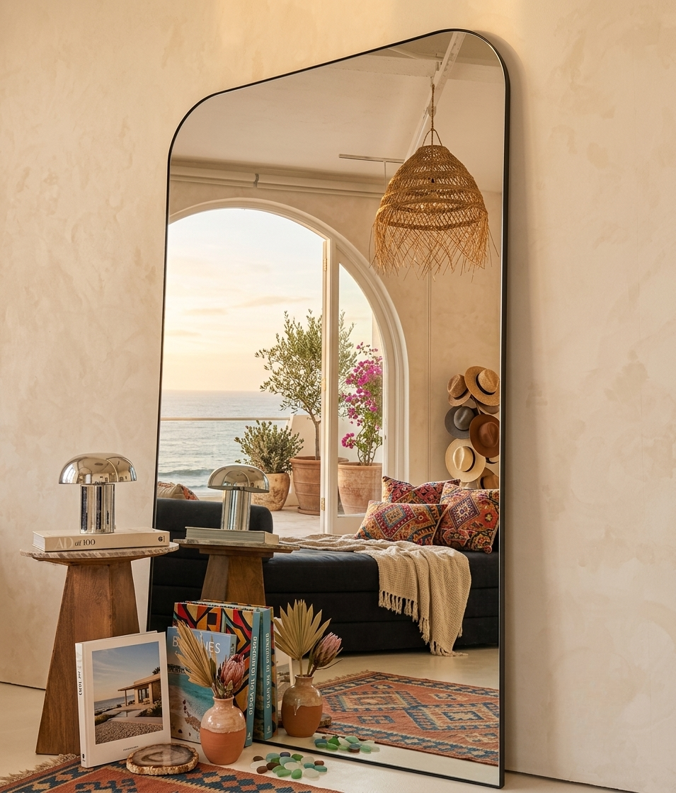 Halo Large Black Rounded Rectangle Mirror – 200 × 120 cm