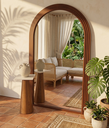 Zuma Arched Mirror with Walnut Wood Frame – 180 × 110 cm